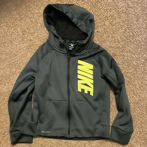 Boys Zip Up Hoodie, Nike, Gray and Neon Green, Size 7